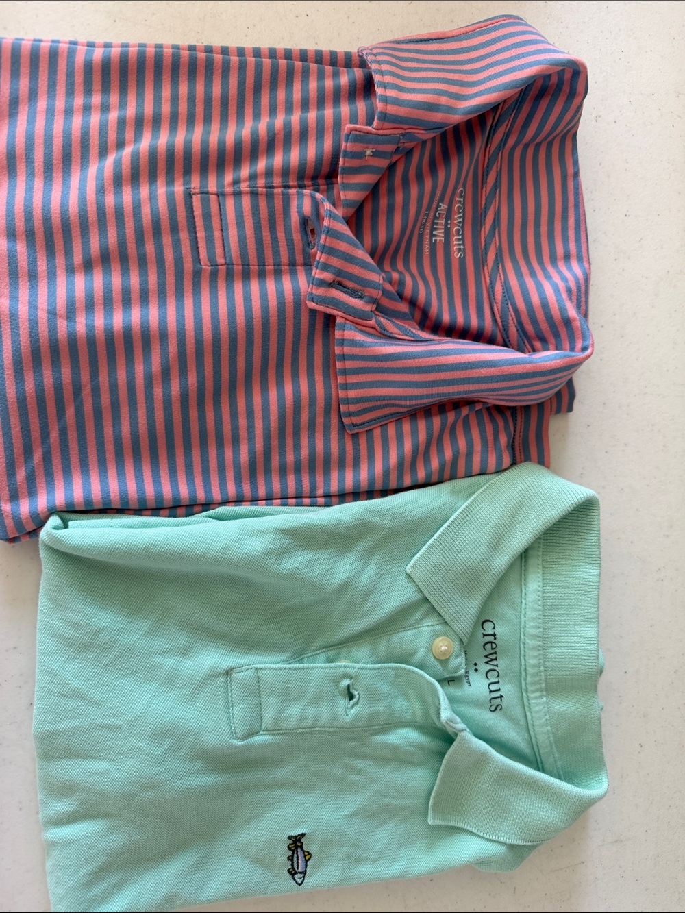Crewcuts Men’s Mint Green Polo & Coral-Blue Stripe Polo
